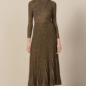 SHIMMERING LONG SLEEVE HIGH NECK PLEATED MAXI SWEATER DRESS  size large